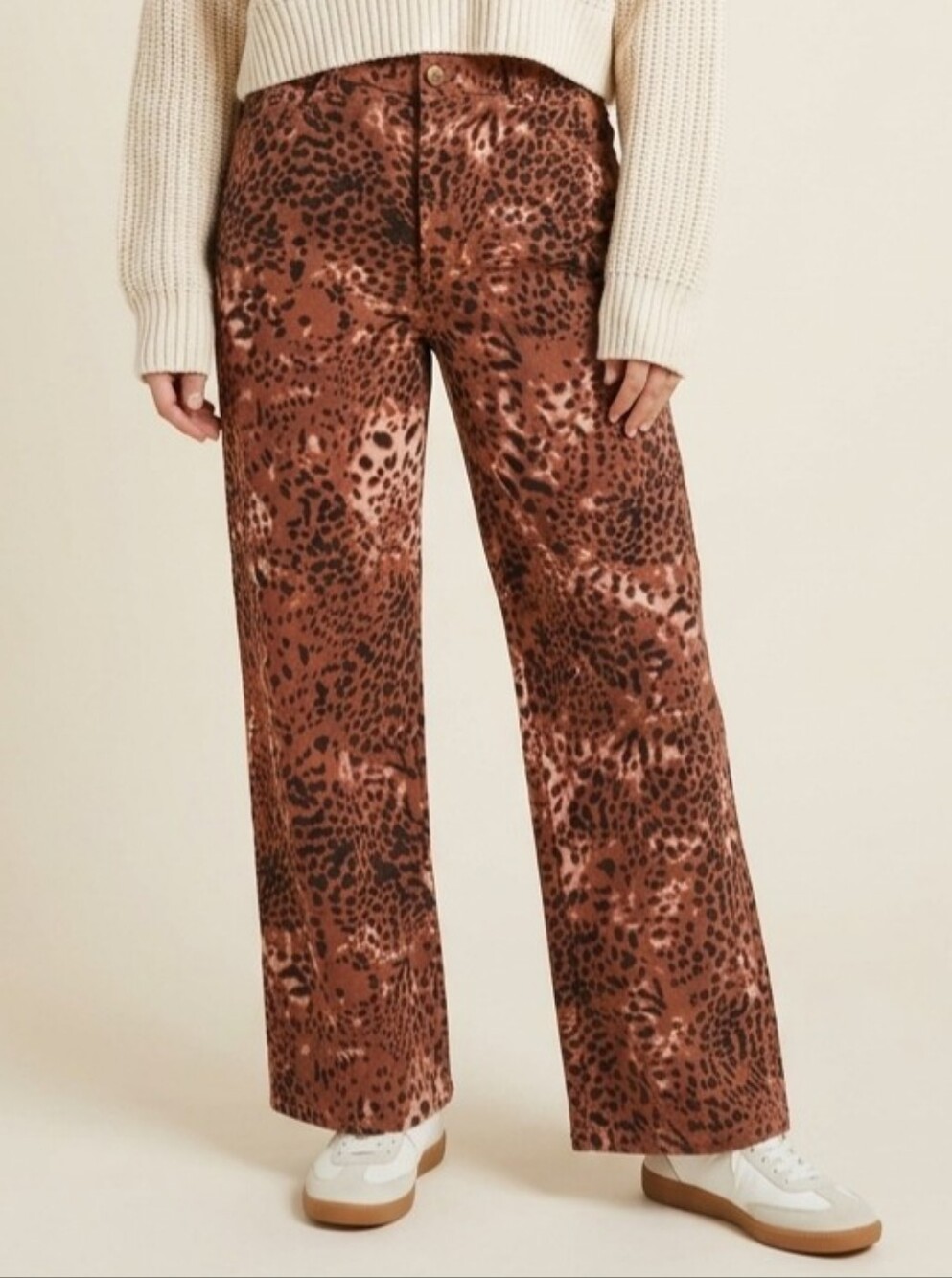 Cider Brown Leopard-Print Wide Leg Pants